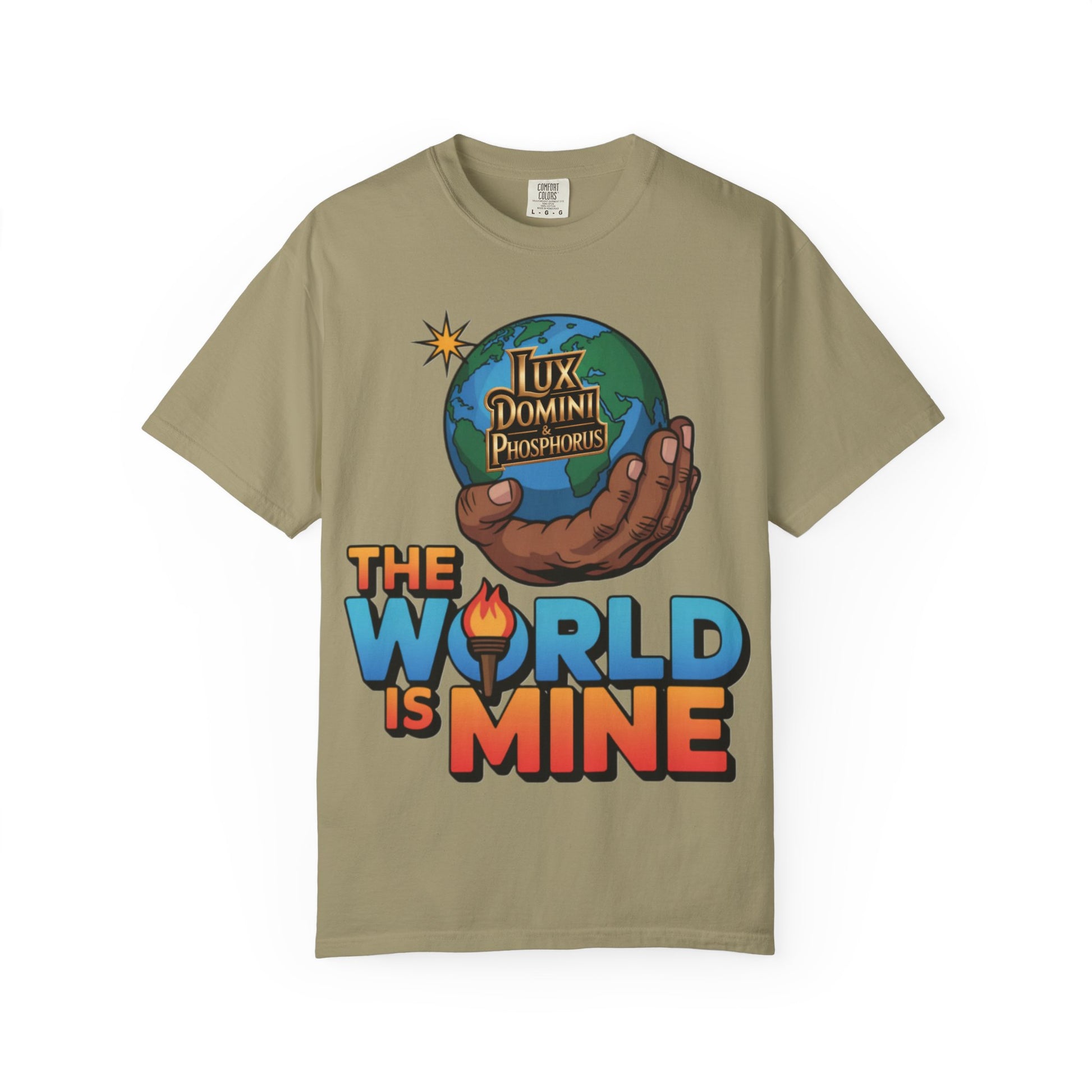 Unisex T-shirt Lux Domini and Phosphoros The World is Mine Design