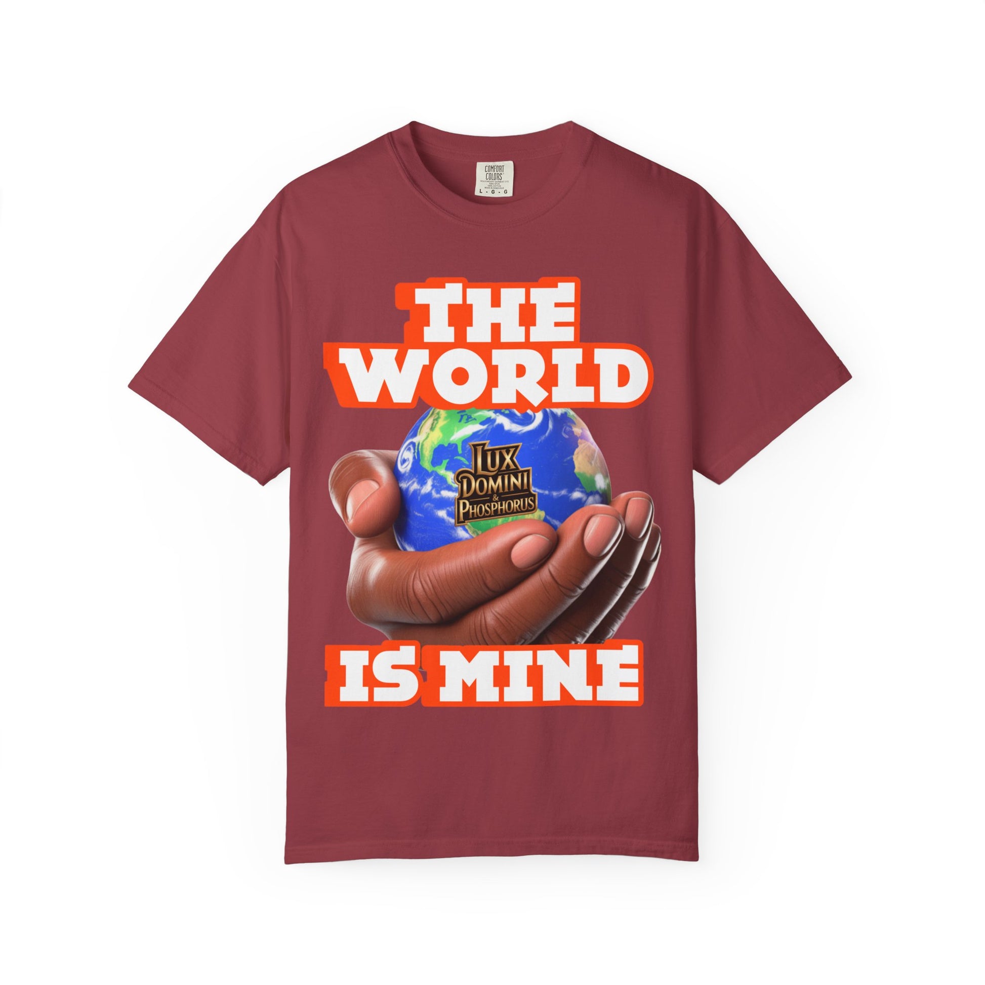 Unisex T-shirt Lux Domini and Phosphoros The World is Mine Design