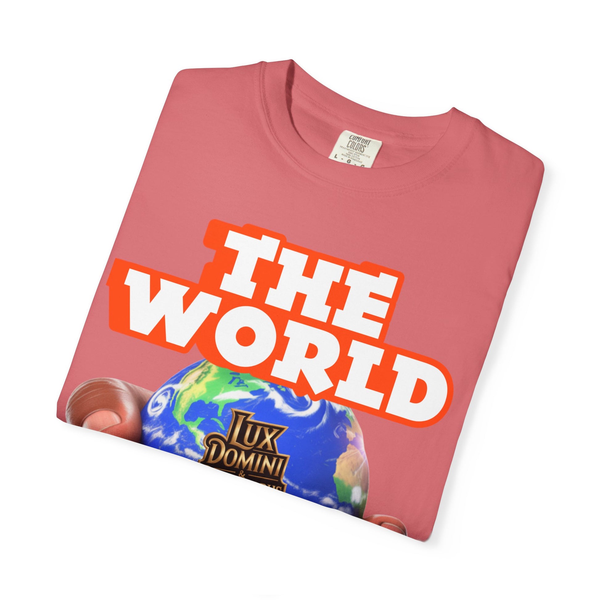 Unisex T-shirt Lux Domini and Phosphoros The World is Mine Design