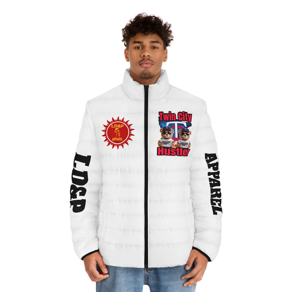 White Puffer Jacket Hoodie - Twin City HUSTLER LD&P APPAREL DESIGN