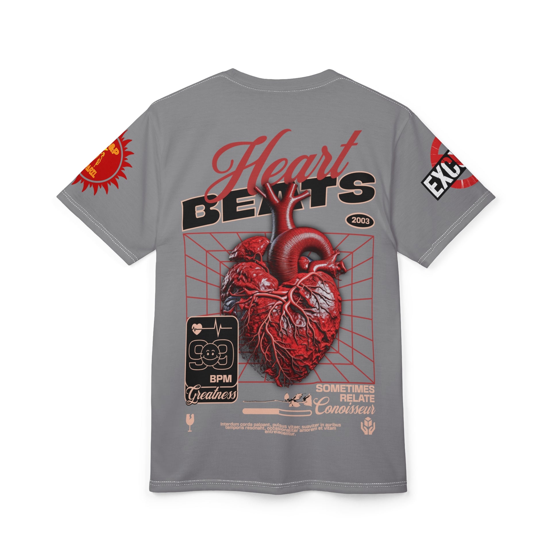 Heart Beats LD&P Apparel Design Graphic Tee Grey