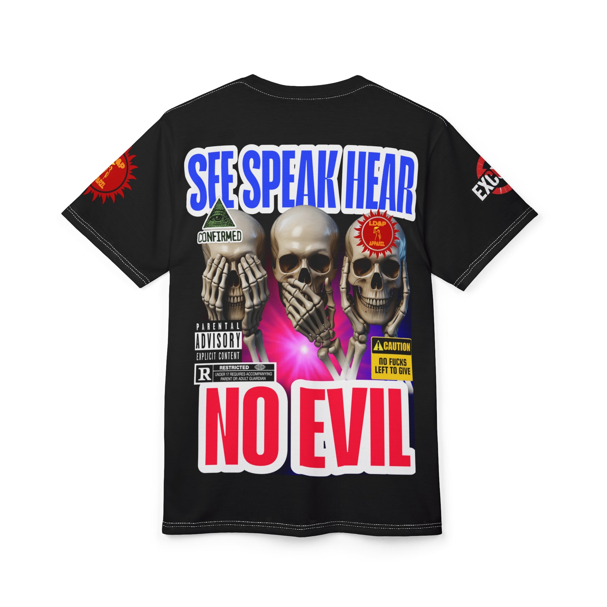 See Speak Hear No Evil Tee — Gothic Skull Graphic All-Over Print Shirtĺļ I