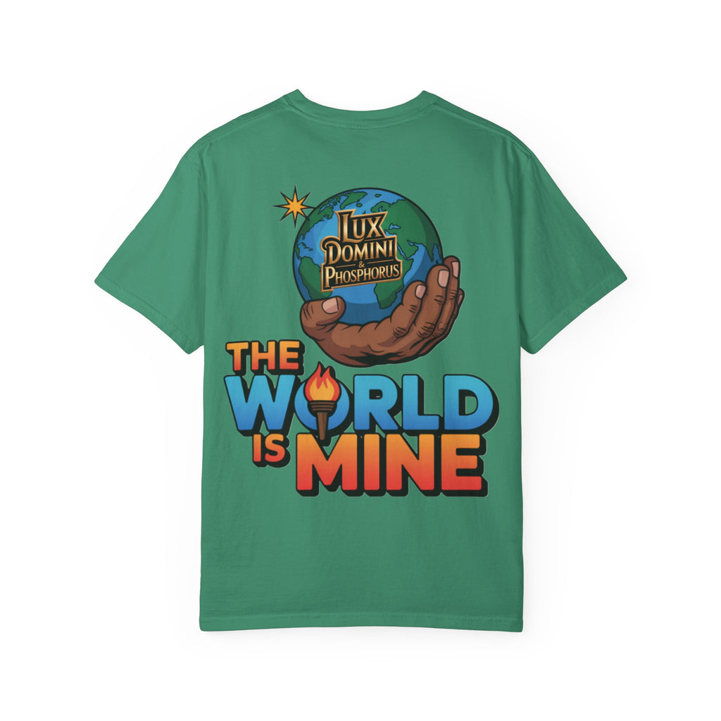 Unisex T-shirt Lux Domini and Phosphoros The World is Mine Design