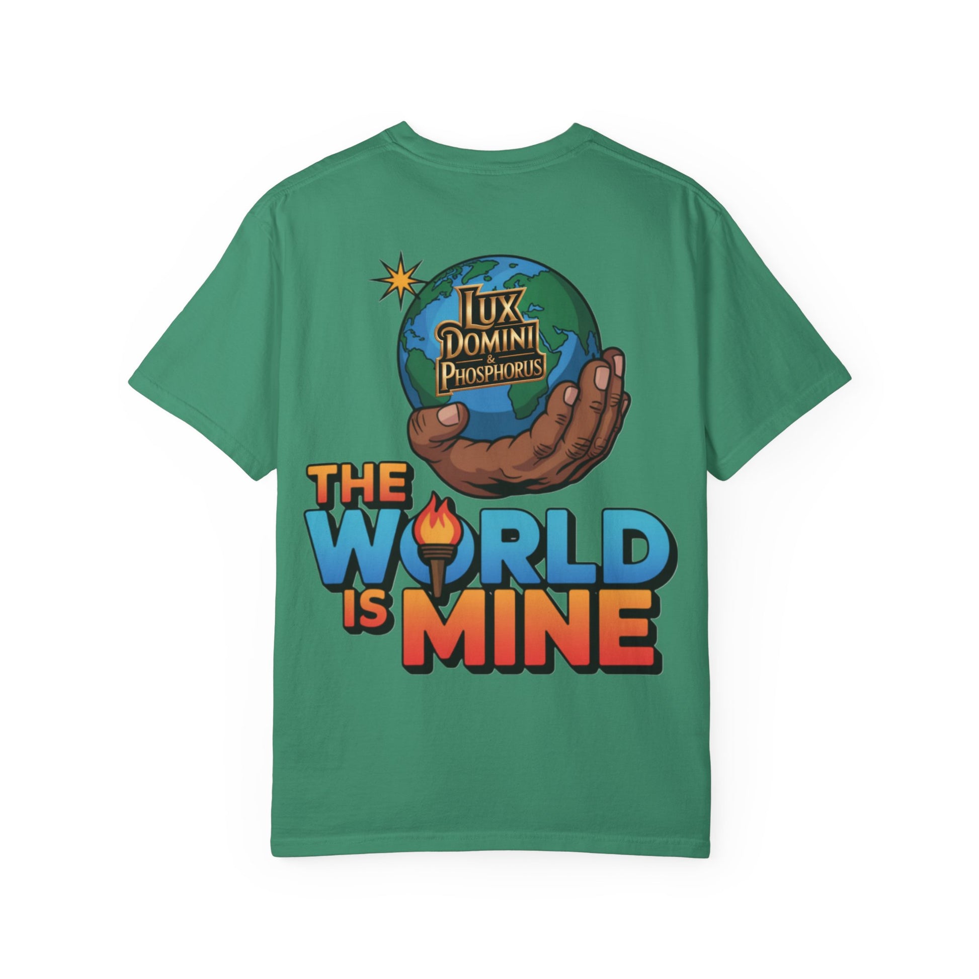 Unisex T-shirt Lux Domini and Phosphoros The World is Mine Design