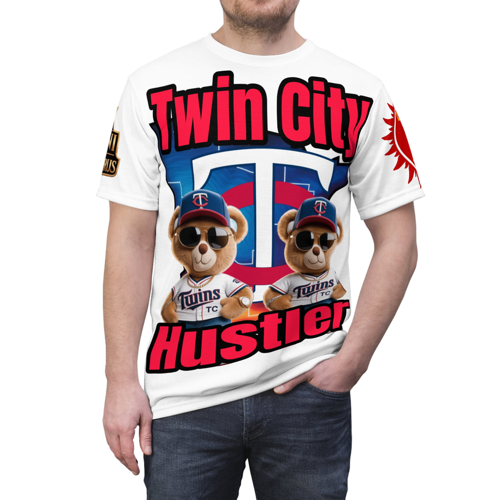 White Twin City HUSTLER Print Unisex Cut & Sew Tee