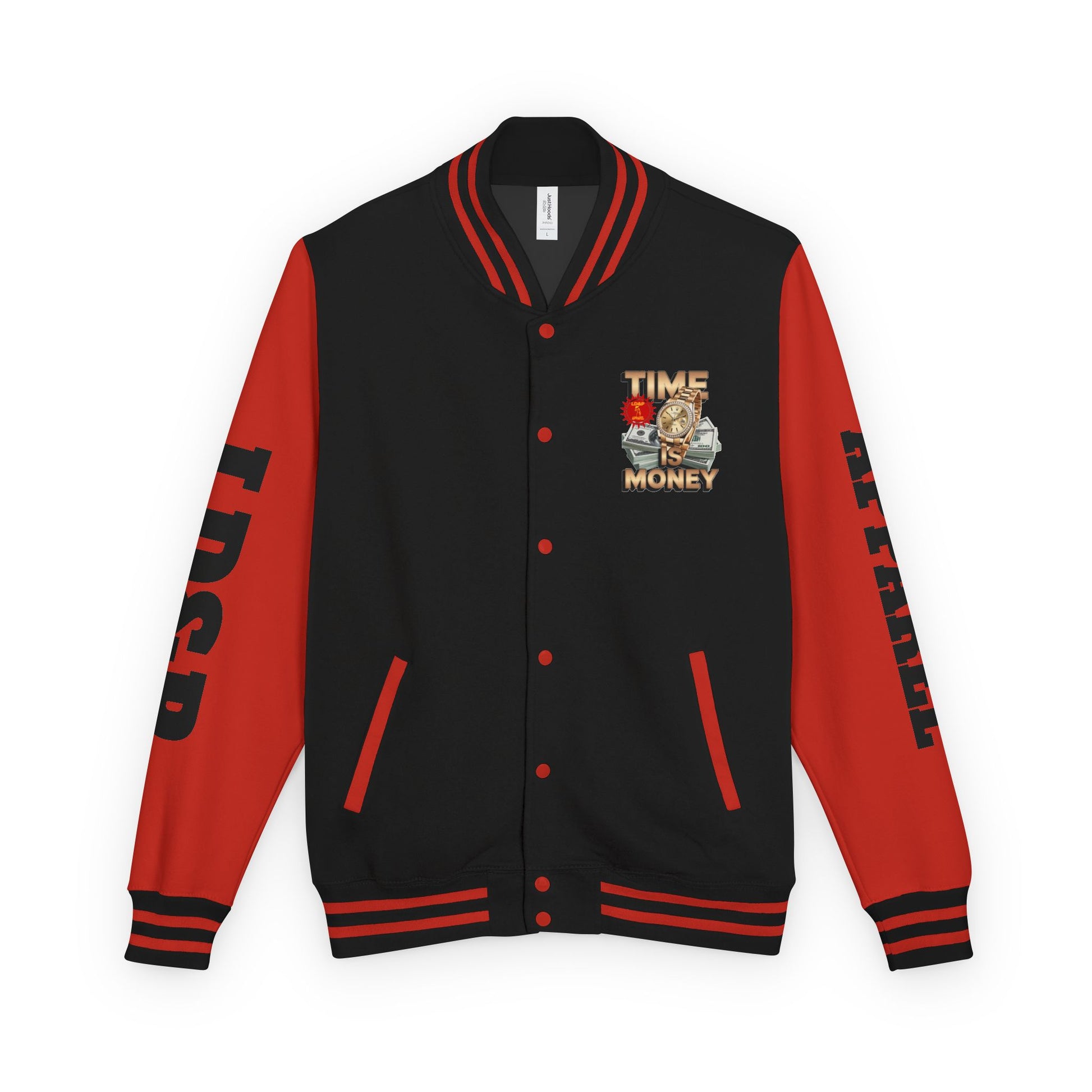 Unisex Heavyweight Letterman Jacket – Time is Money Design