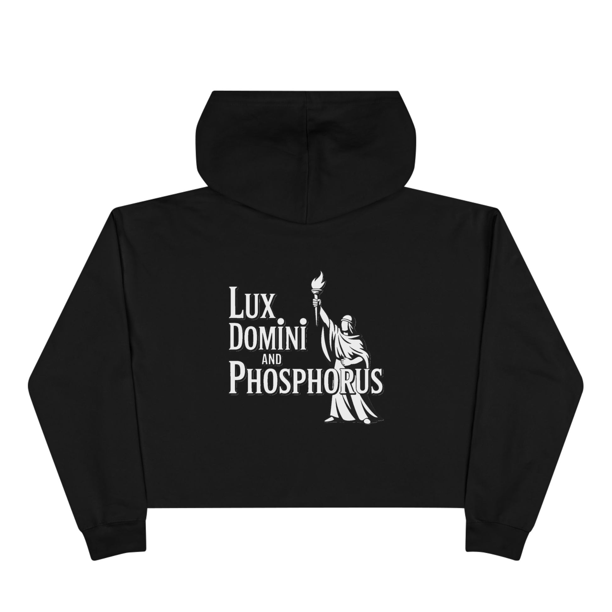 Lux Domini & Phosphorus Crop Hoodie — Gothic Latin Graphic