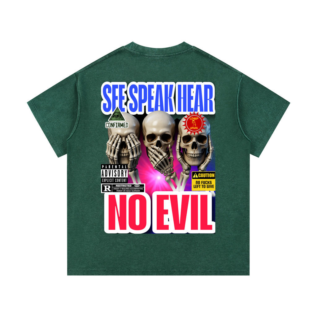Mineral Wash Waffle Knit T-Shirt SEE SPEAK HEAR NO EVIL LD&P APPAREL