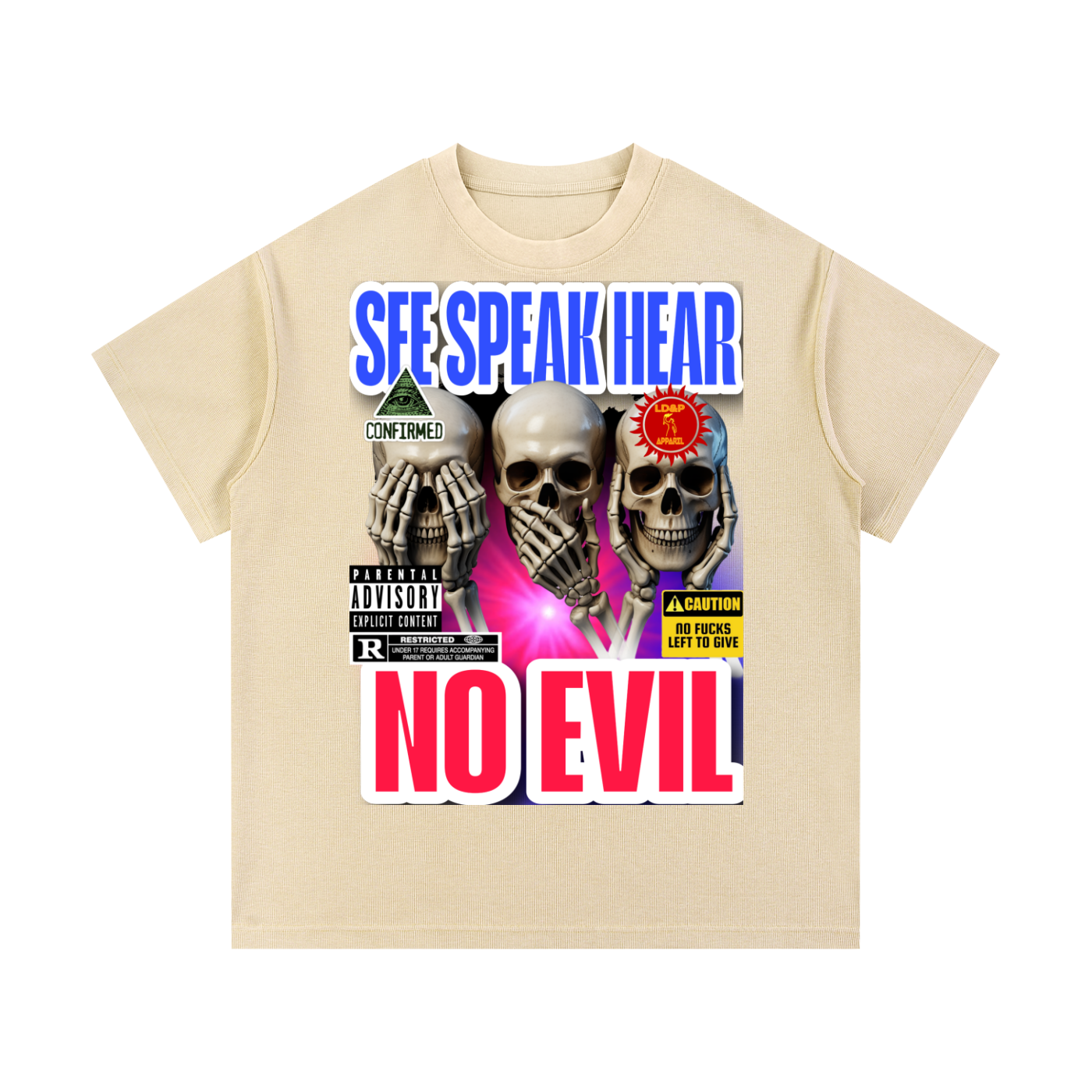 Mineral Wash Waffle Knit T-Shirt SEE SPEAK HEAR NO EVIL LD&P APPAREL