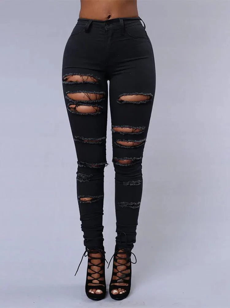 2025 Women's Stretch Skinny Ripped Hole Washed Denim Jeans Female High Waist Pencil Y2k Pants Jeans Ladies Casual Trousers Pants