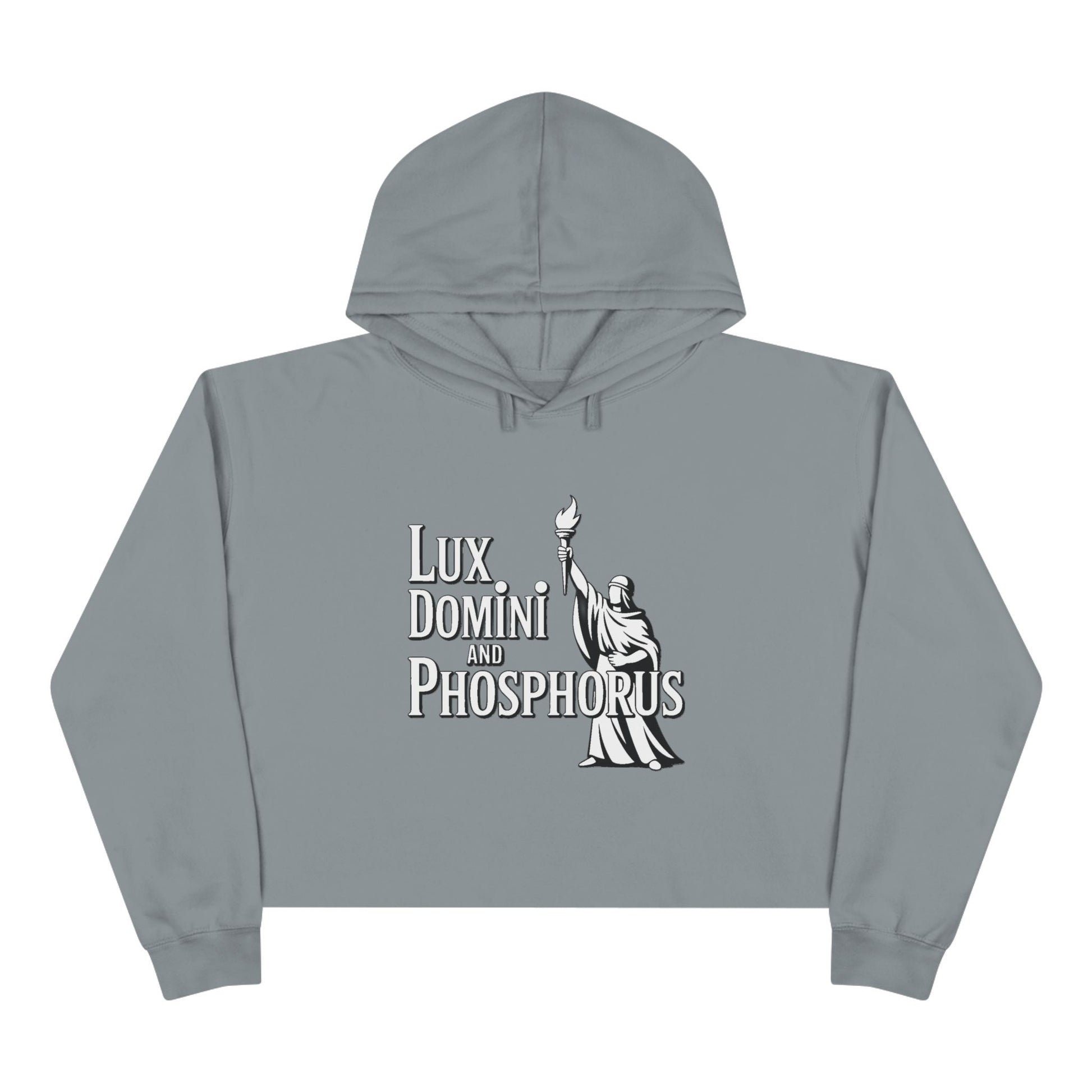 Lux Domini & Phosphorus Crop Hoodie — Gothic Latin Graphic