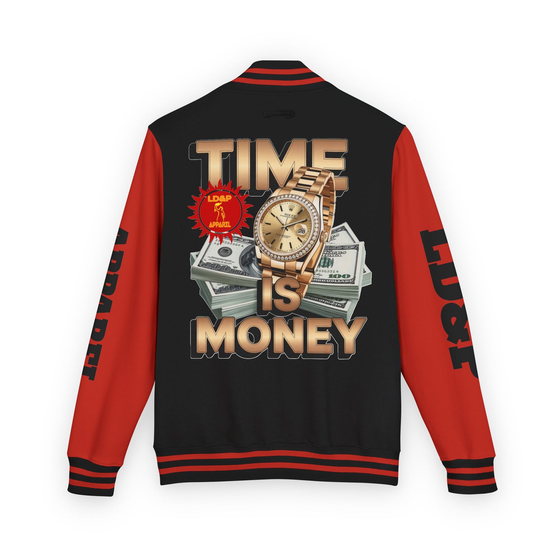 Unisex Heavyweight Letterman Jacket – Time is Money Design