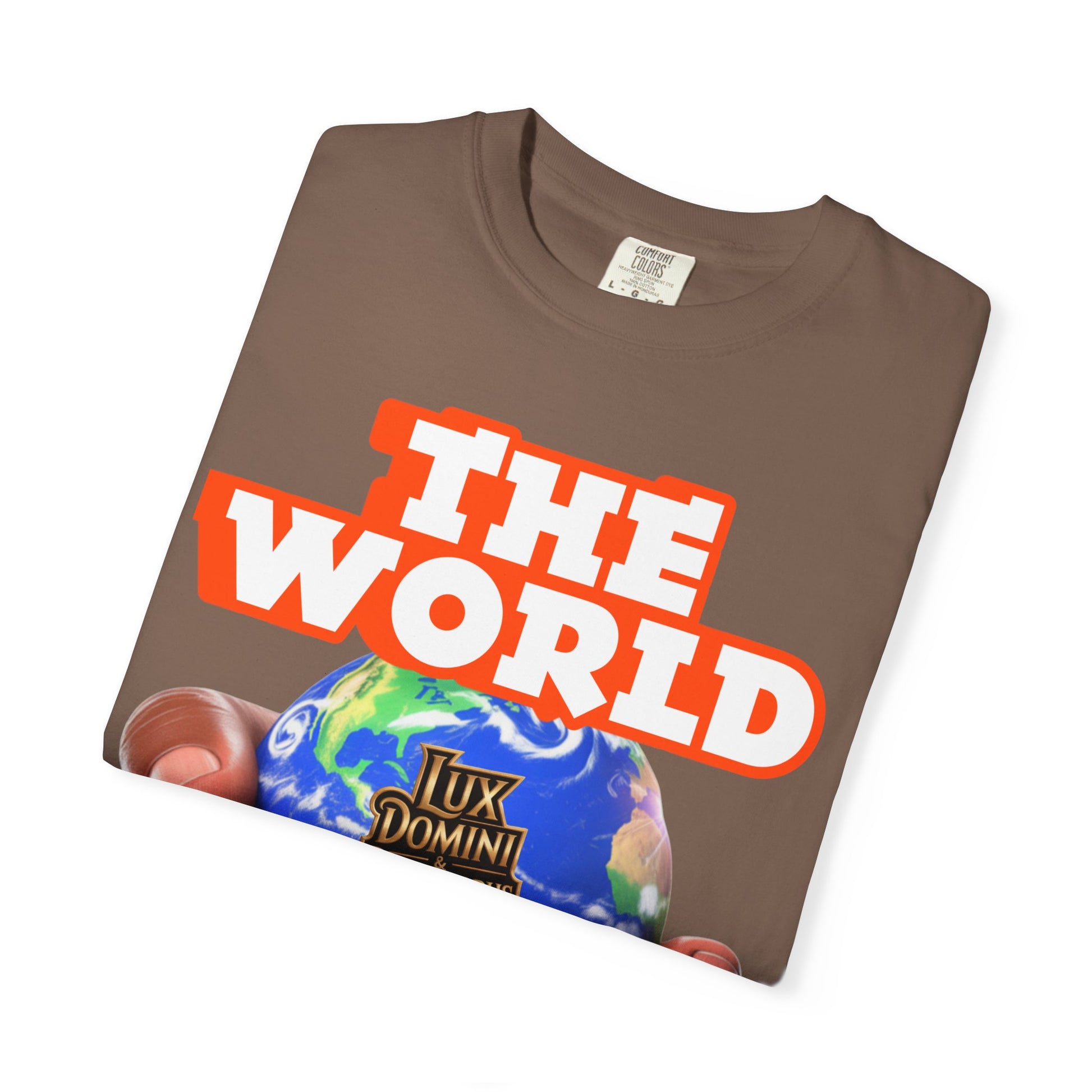 Unisex T-shirt Lux Domini and Phosphoros The World is Mine Design