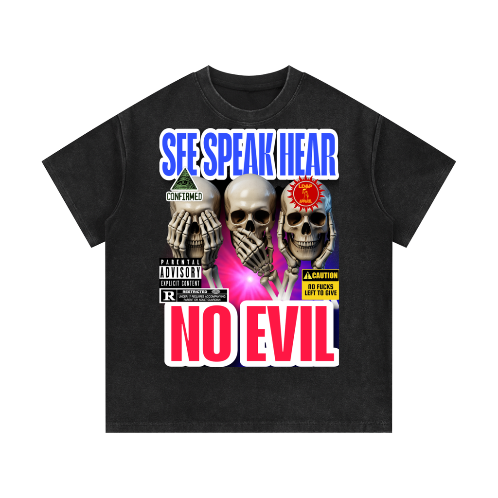 Mineral Wash Waffle Knit T-Shirt SEE SPEAK HEAR NO EVIL LD&P APPAREL