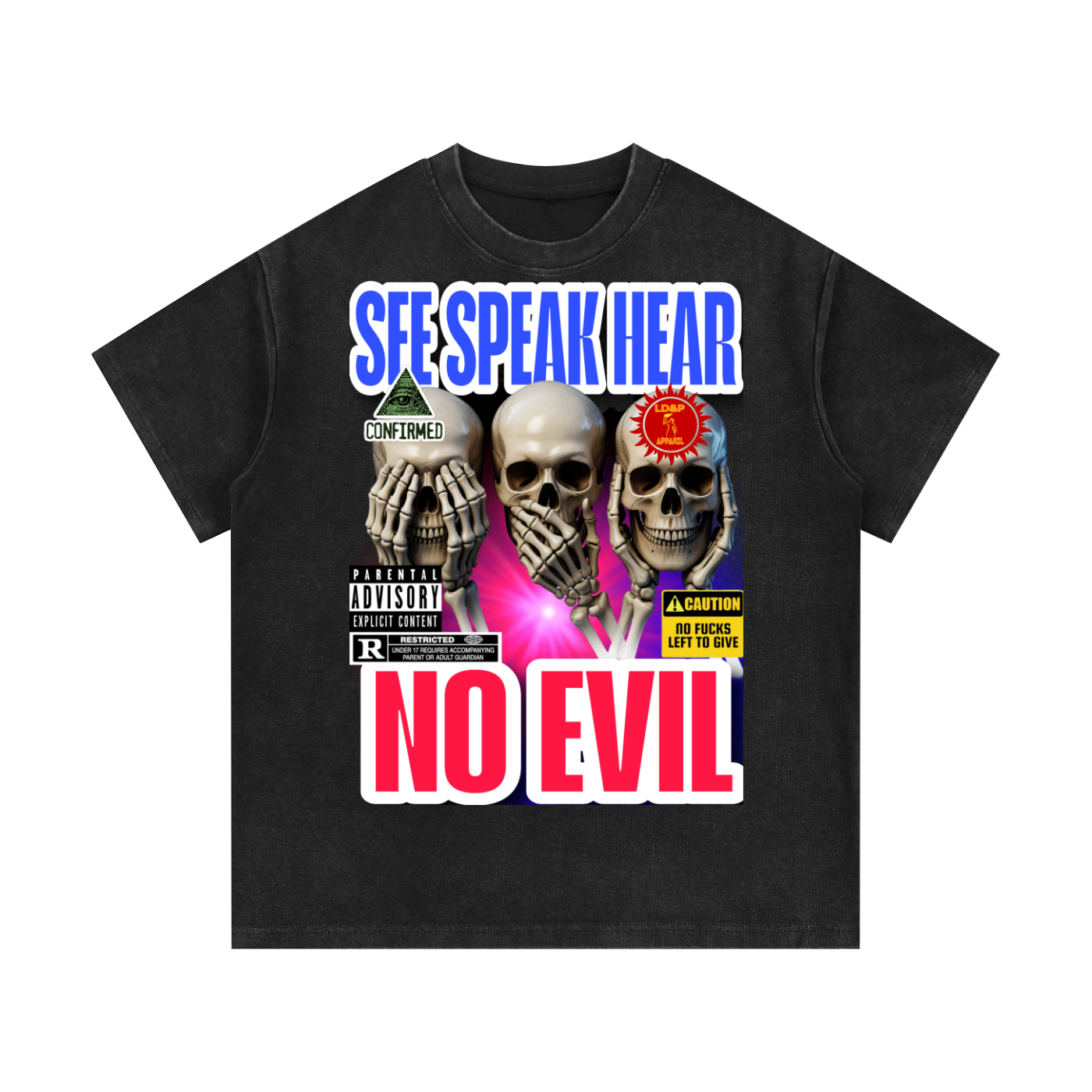 Mineral Wash Waffle Knit T-Shirt SEE SPEAK HEAR NO EVIL LD&P APPAREL