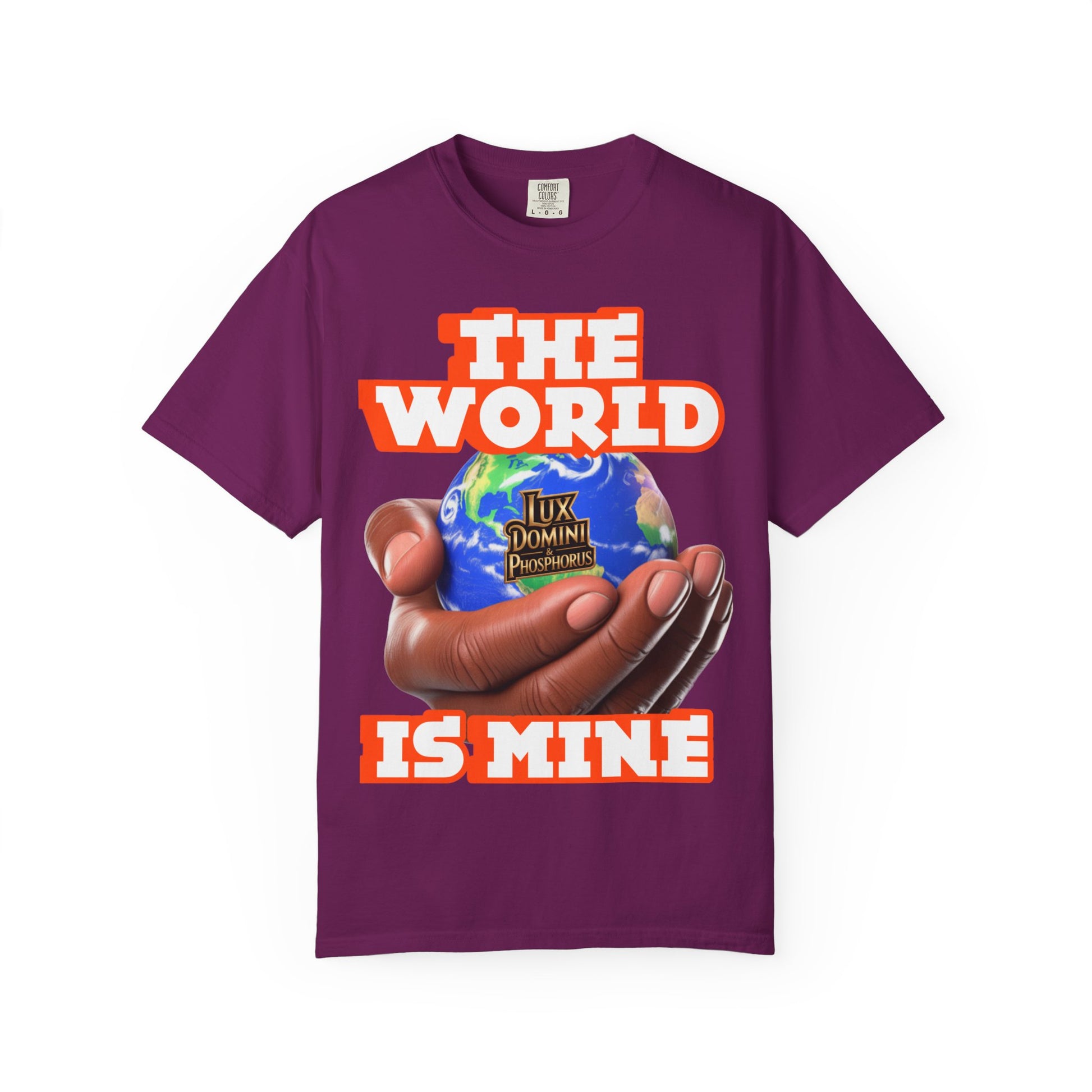 Unisex T-shirt Lux Domini and Phosphoros The World is Mine Design