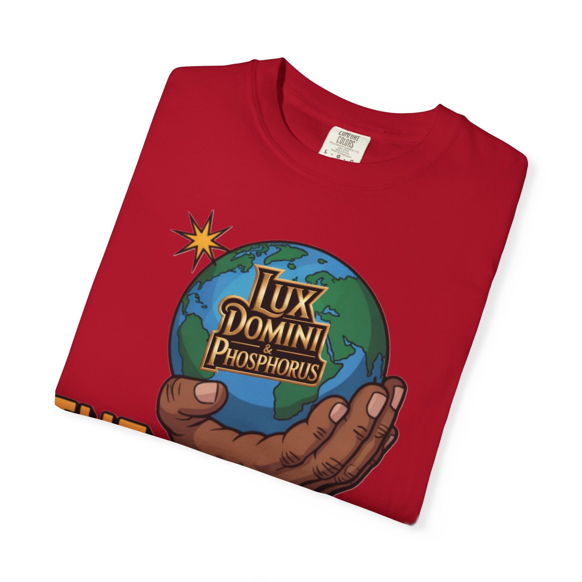 Unisex T-shirt Lux Domini and Phosphoros The World is Mine Design