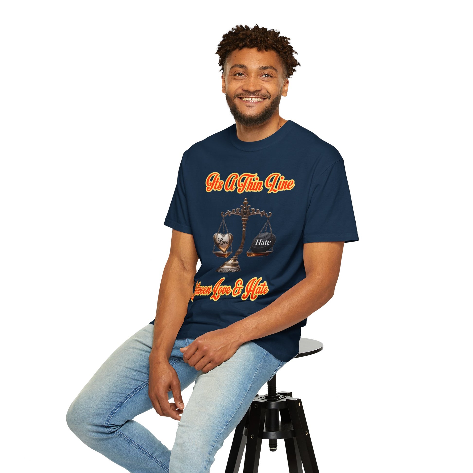 Garment-Dyed T-shirt Thin Line Love Hate LD&amp;P APPAREL Design