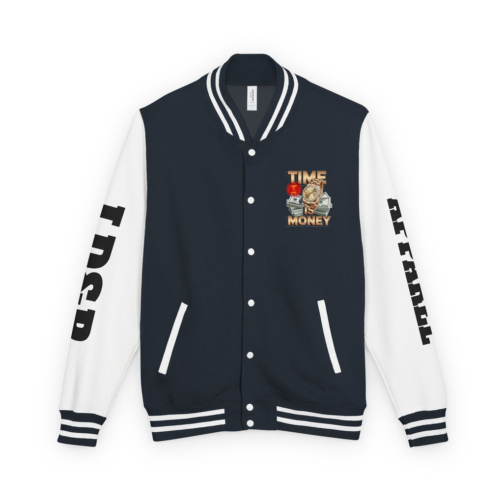 Unisex Heavyweight Letterman Jacket – Time is Money Design