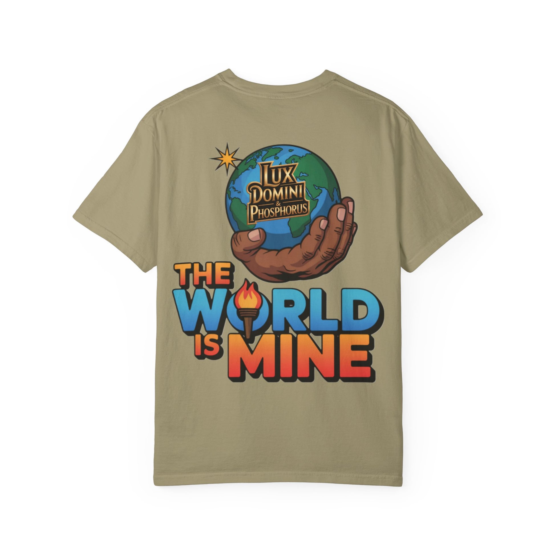 Unisex T-shirt Lux Domini and Phosphoros The World is Mine Design
