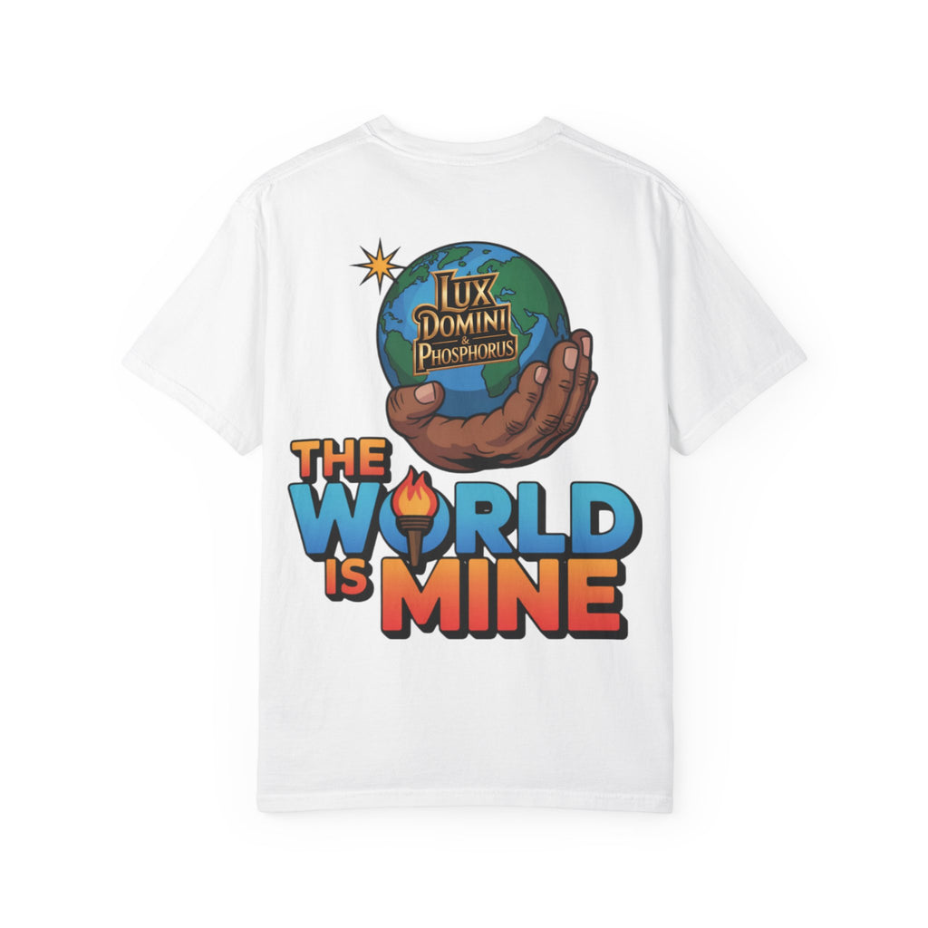 Unisex T-shirt Lux Domini and Phosphoros The World is Mine Design