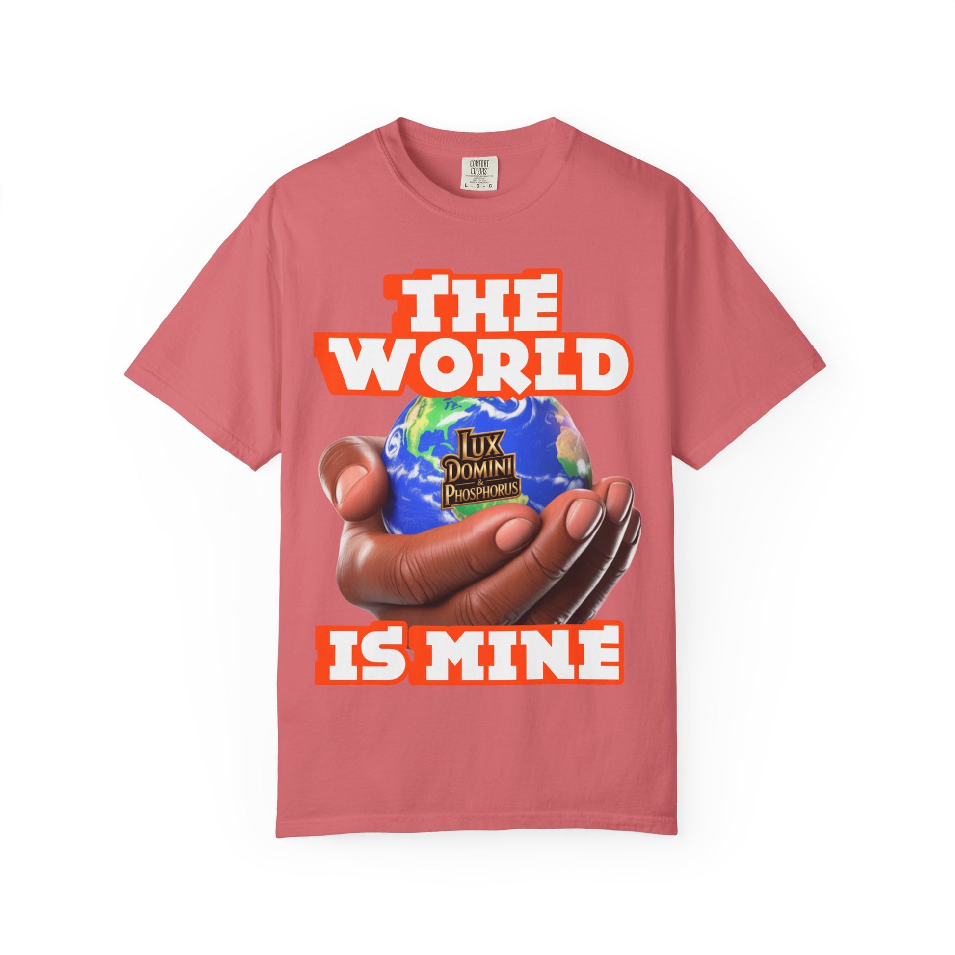 Unisex T-shirt Lux Domini and Phosphoros The World is Mine Design