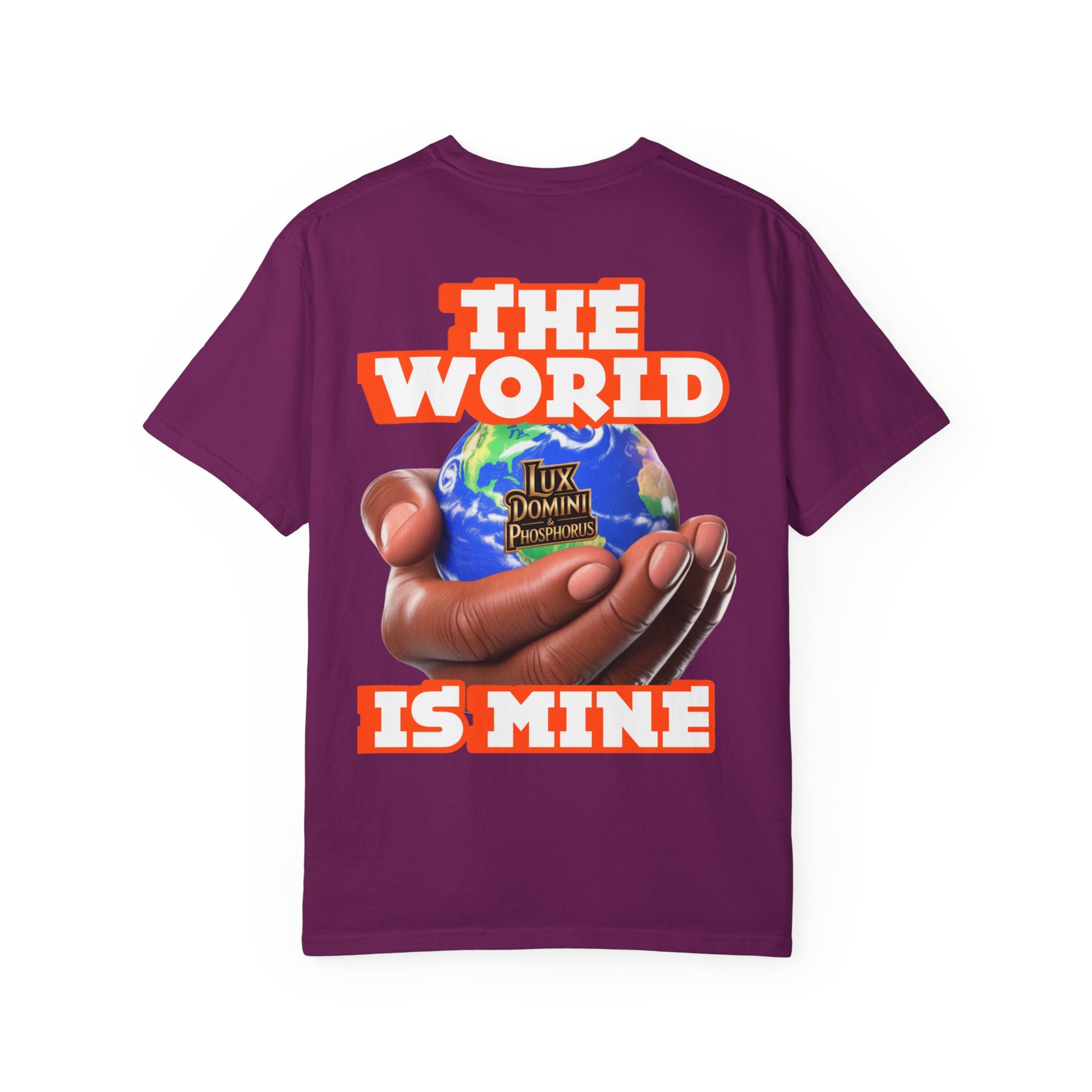 Unisex T-shirt Lux Domini and Phosphoros The World is Mine Design
