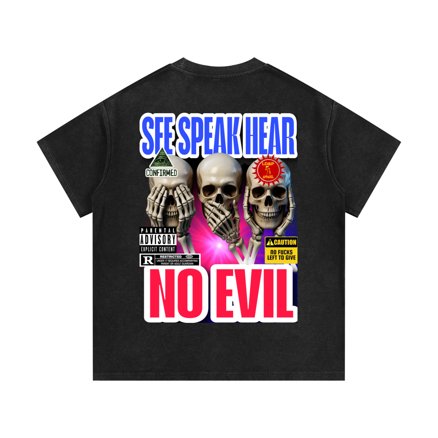 Mineral Wash Waffle Knit T-Shirt SEE SPEAK HEAR NO EVIL LD&P APPAREL