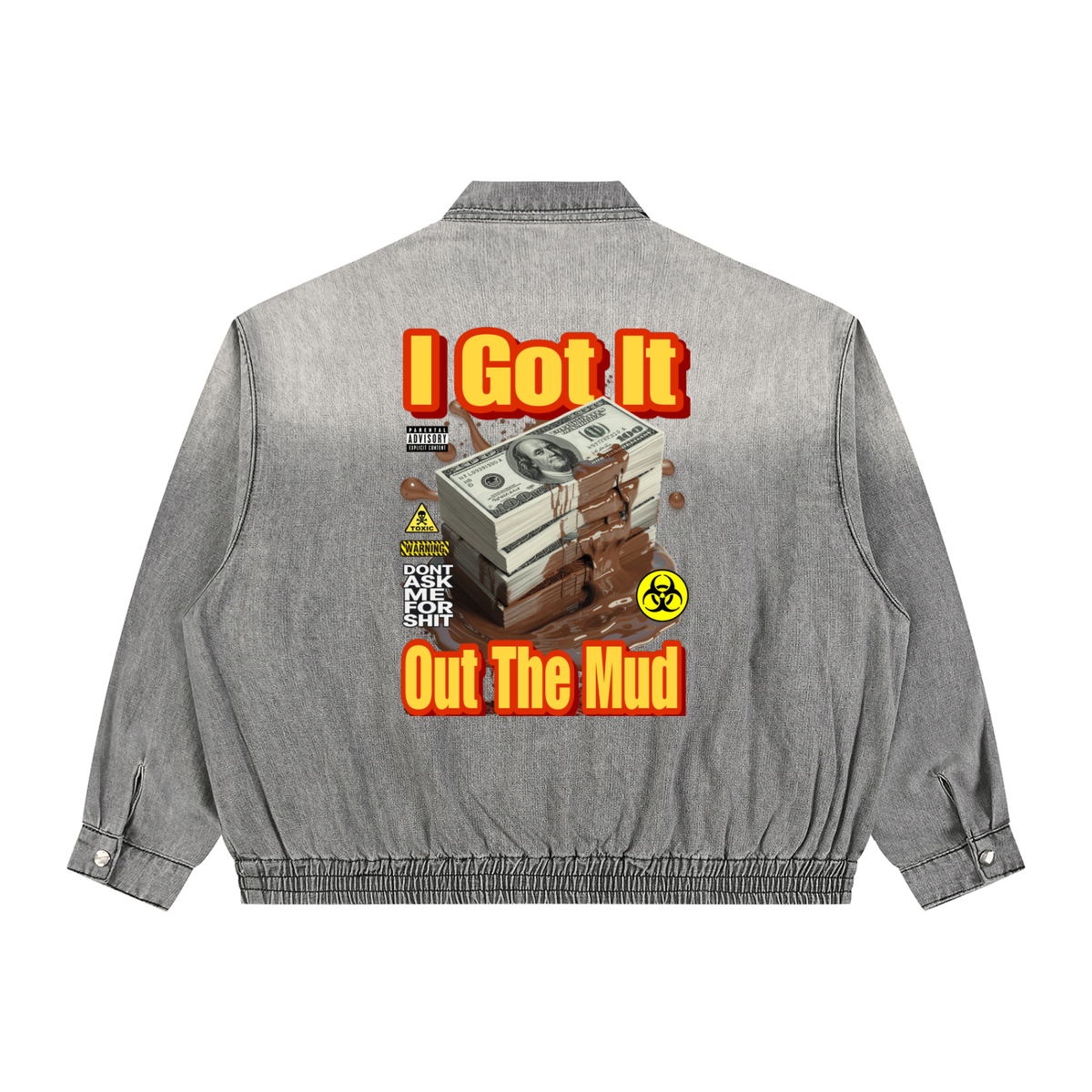 Unisex Vintage Wash Full-Zip Denim Jacket I got it out the mud LD&P APPAREL