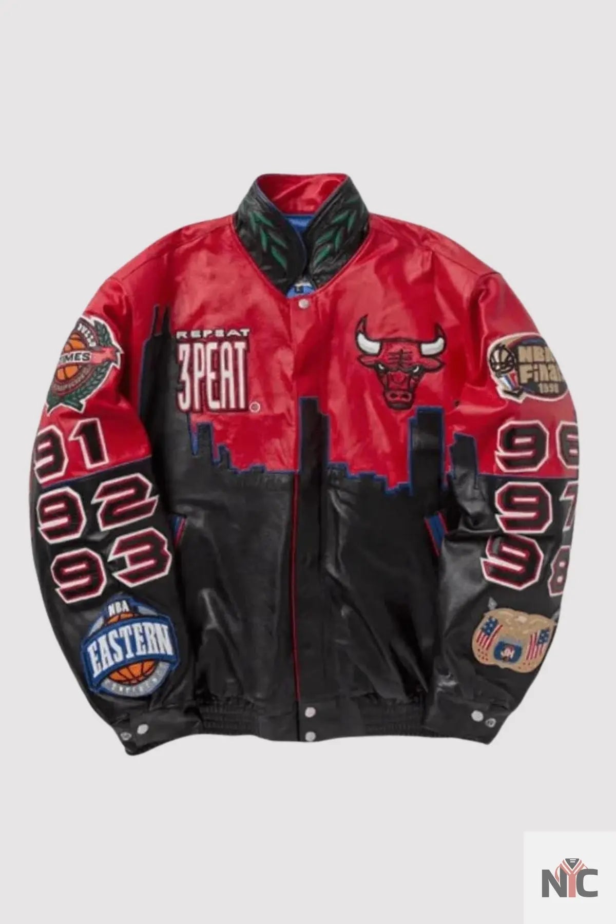 3 Peat Chicago Bulls Leather Varsity Jacket