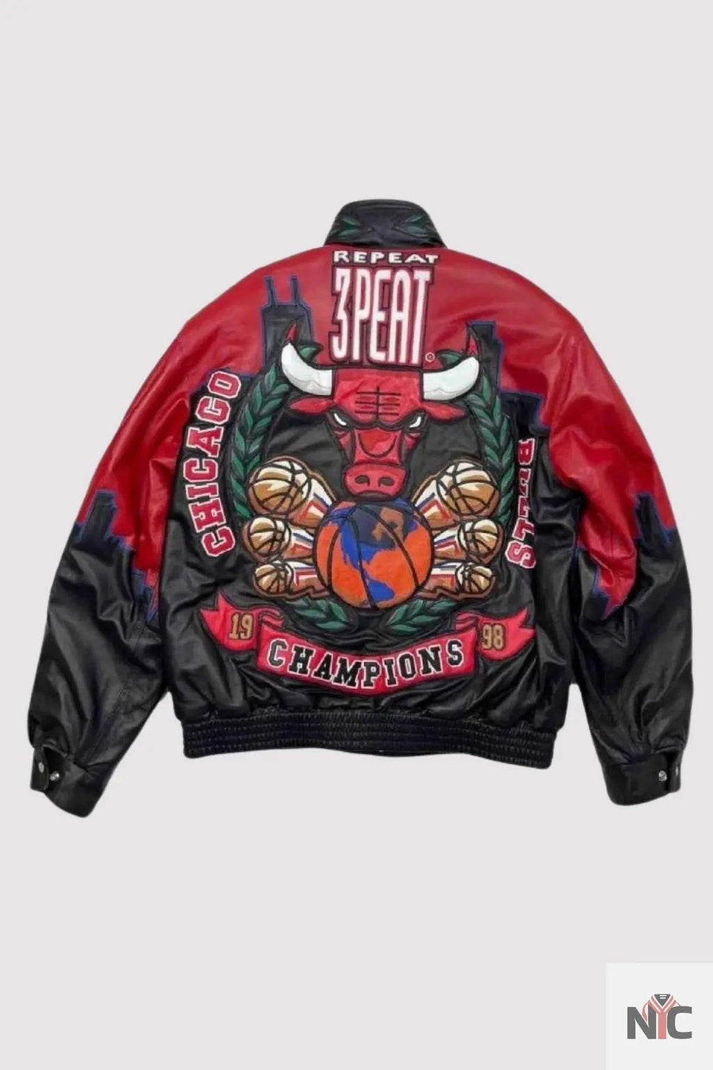 3 Peat Chicago Bulls Leather Varsity Jacket