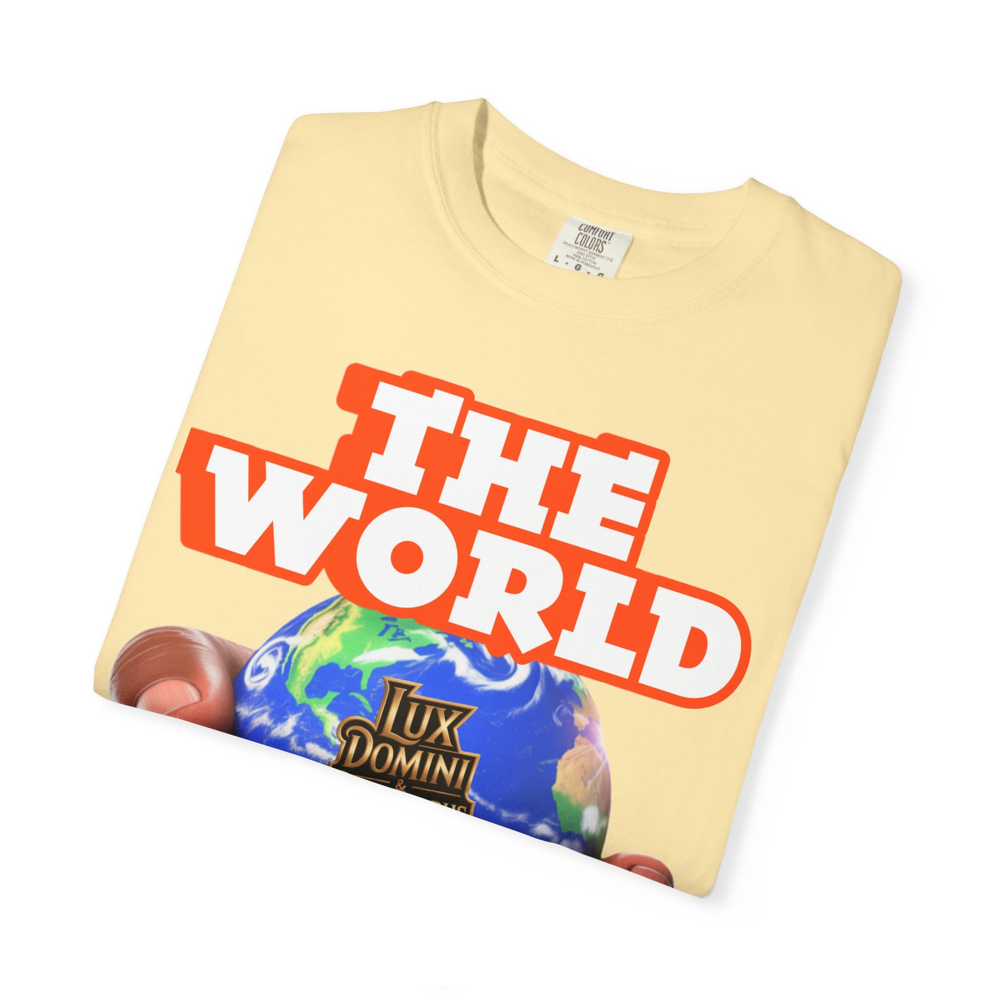 Unisex T-shirt Lux Domini and Phosphoros The World is Mine Design