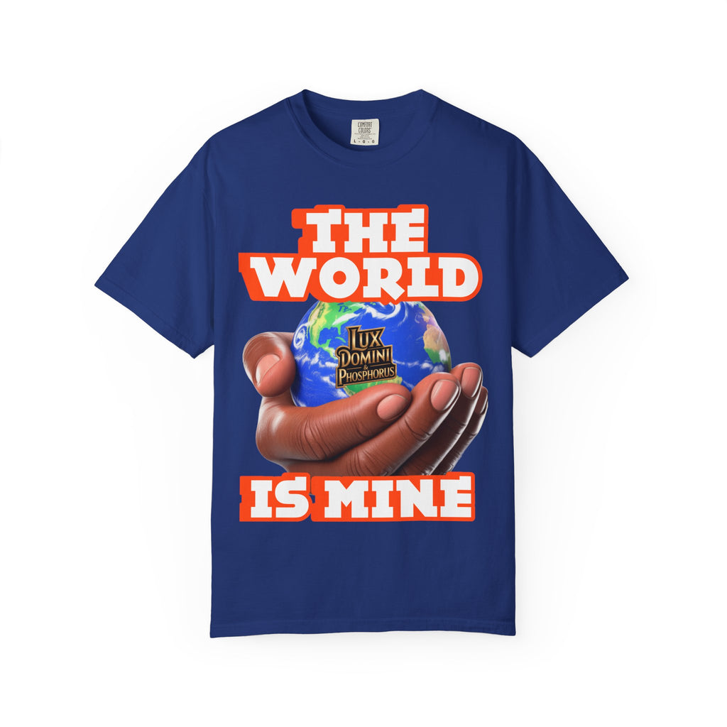 Unisex T-shirt Lux Domini and Phosphoros The World is Mine Design