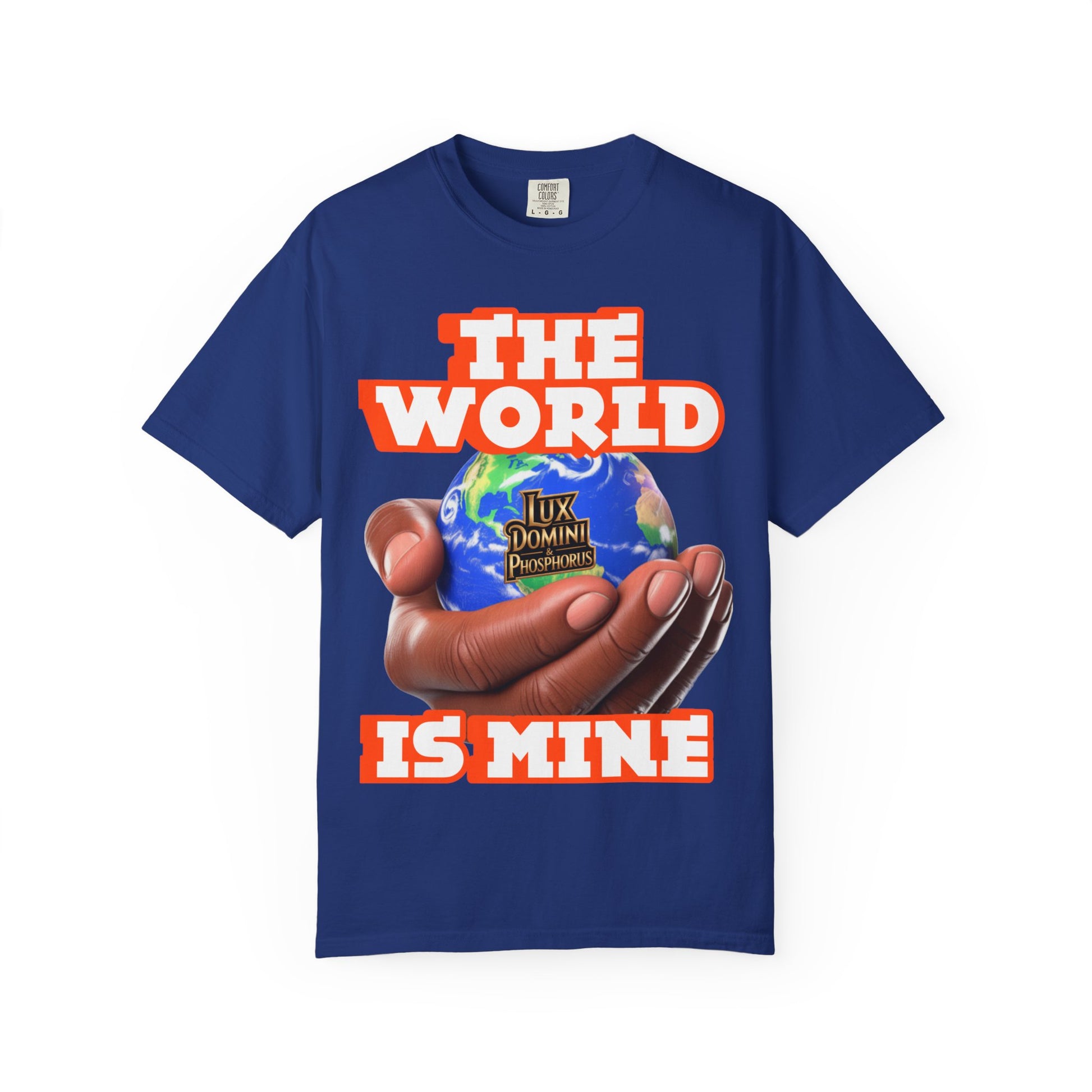 Unisex T-shirt Lux Domini and Phosphoros The World is Mine Design