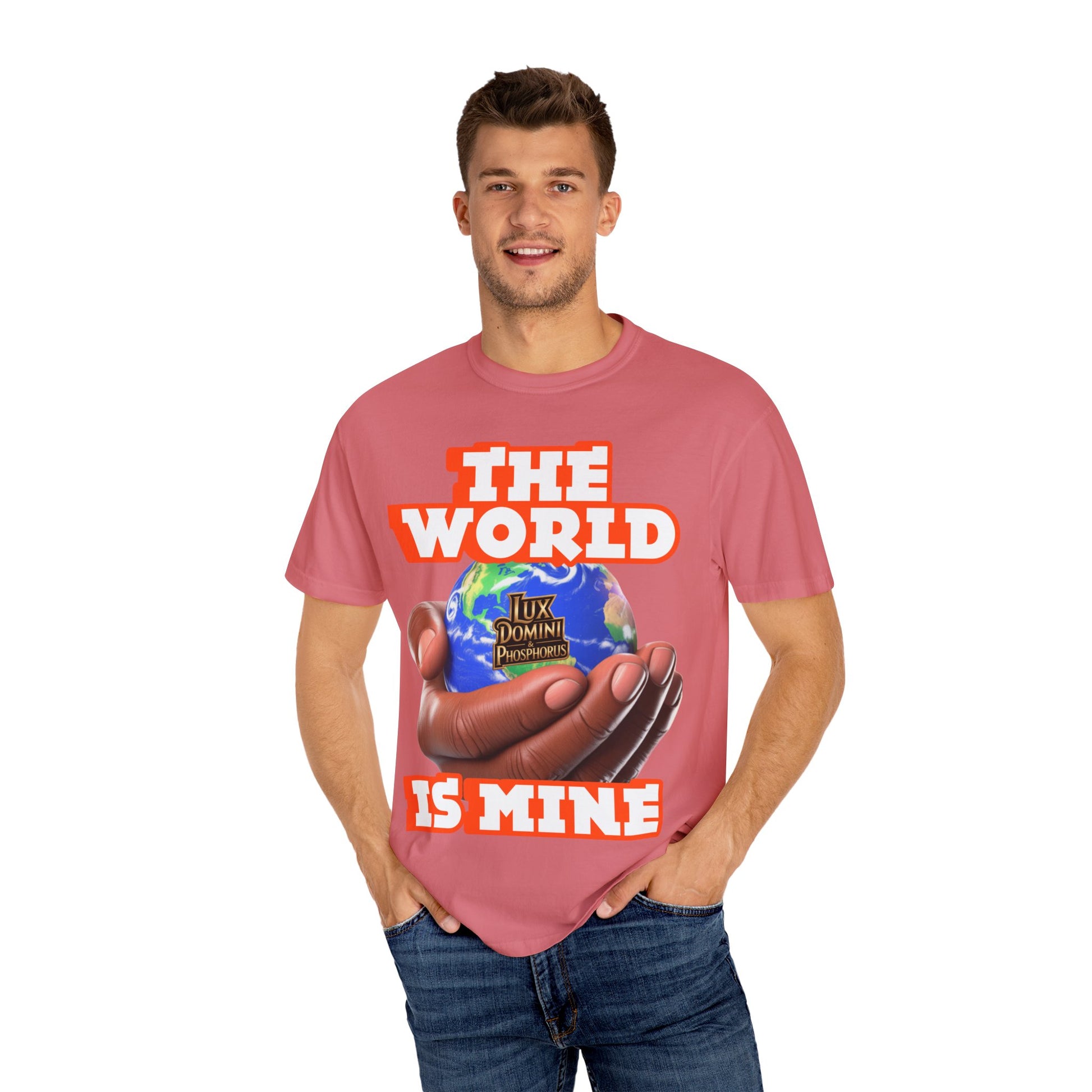 Unisex T-shirt Lux Domini and Phosphoros The World is Mine Design