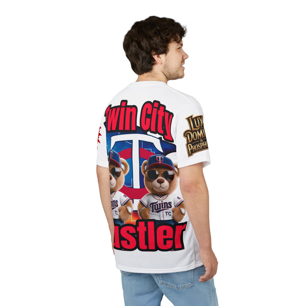 White Twin City HUSTLER Print Unisex Cut & Sew Tee