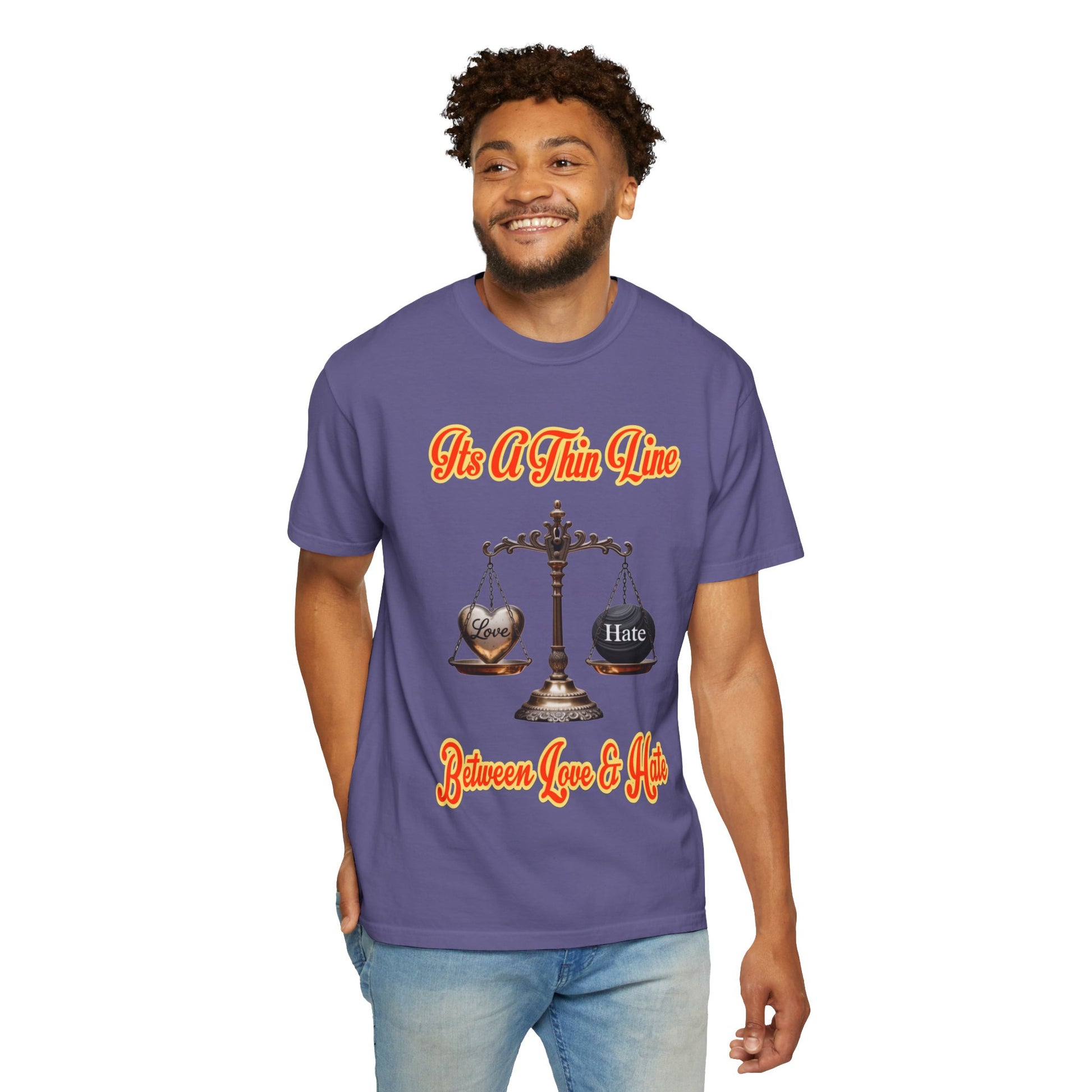 Garment-Dyed T-shirt Thin Line Love Hate LD&amp;P APPAREL Design