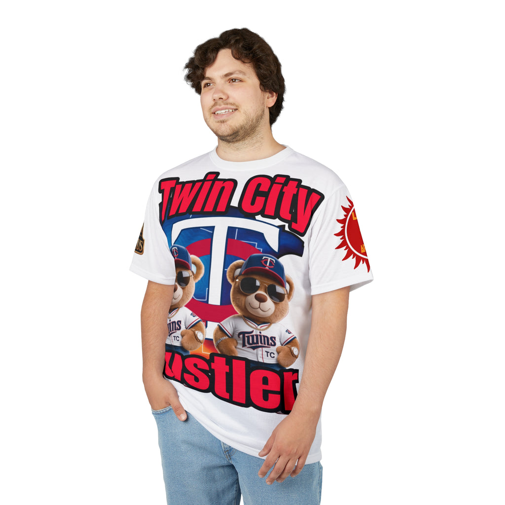 White Twin City HUSTLER Print Unisex Cut & Sew Tee