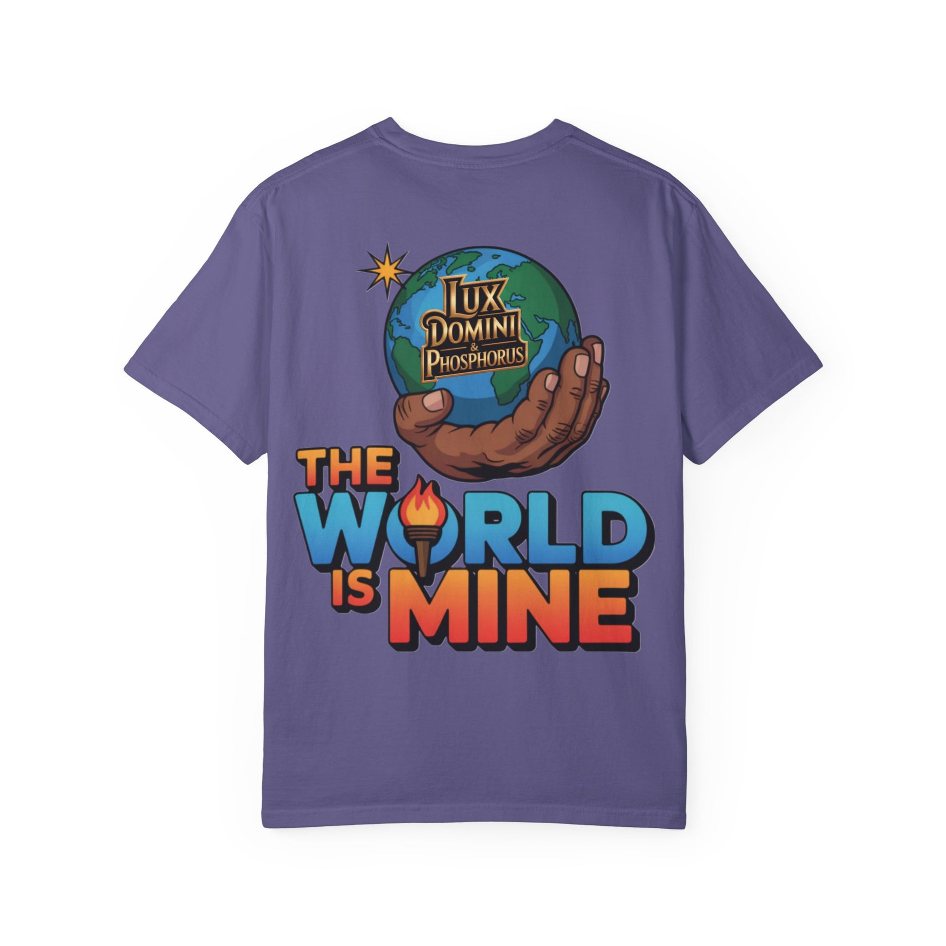 Unisex T-shirt Lux Domini and Phosphoros The World is Mine Design
