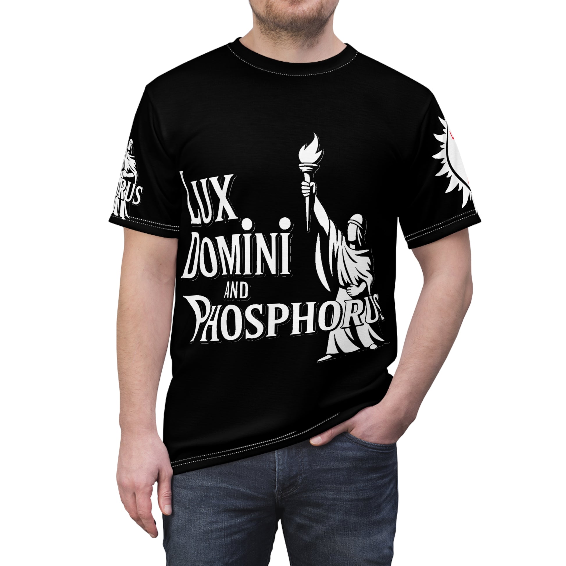 Black and white  of Unisex Tee - Lux Domini and Phosphorus LD&P Apparel Design