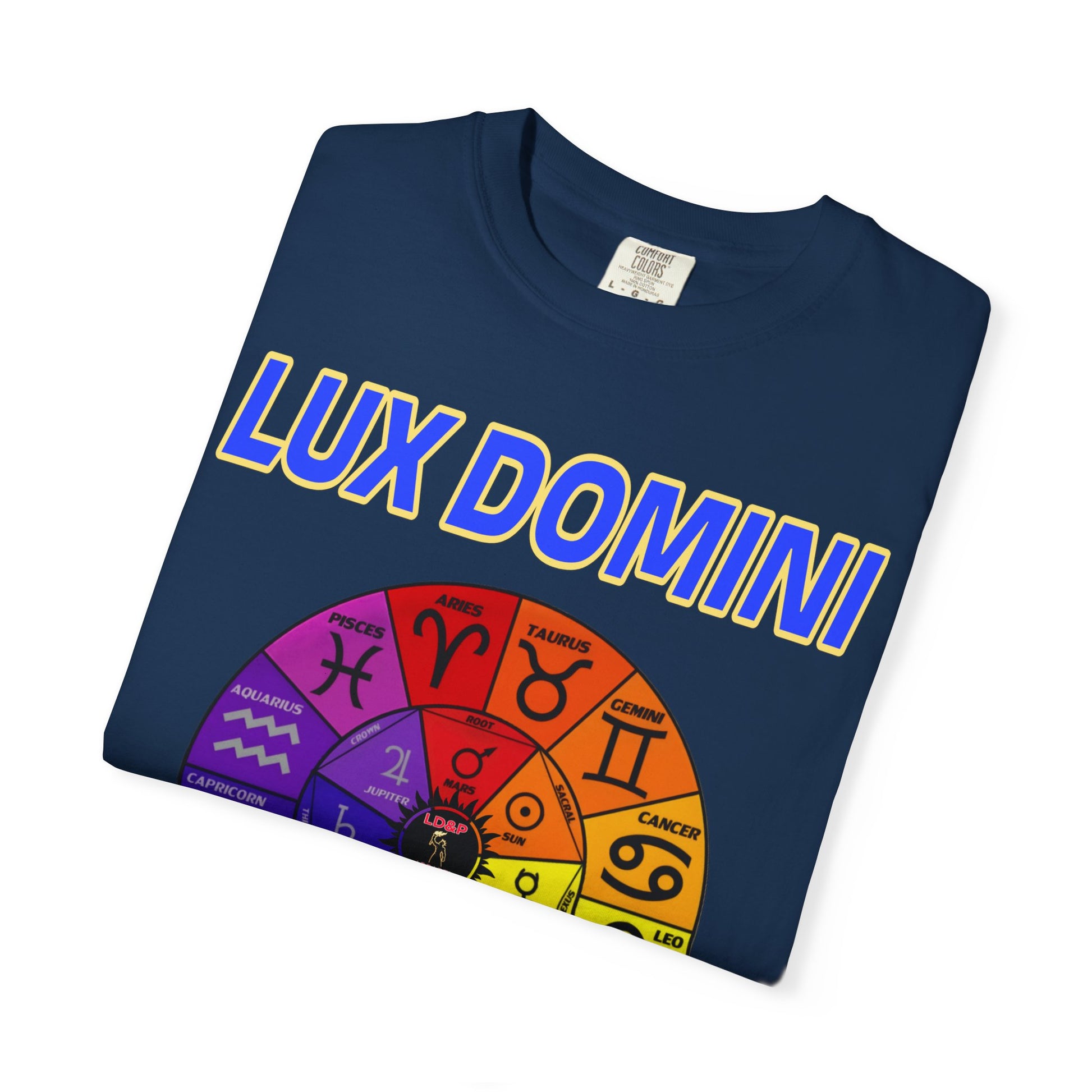 Unisex T-shirt Lux Domini and Phosphorus Zodiac Wheel Design