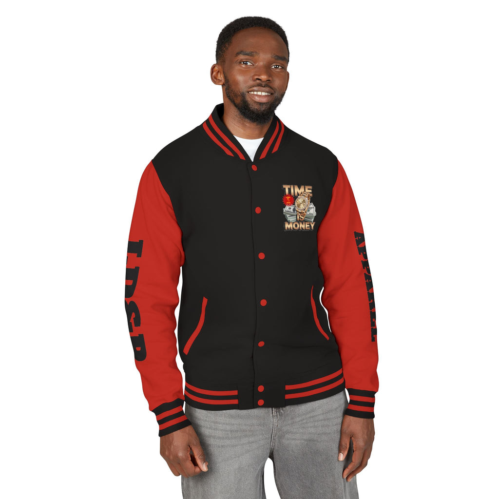 Unisex Heavyweight Letterman Jacket – Time is Money Design