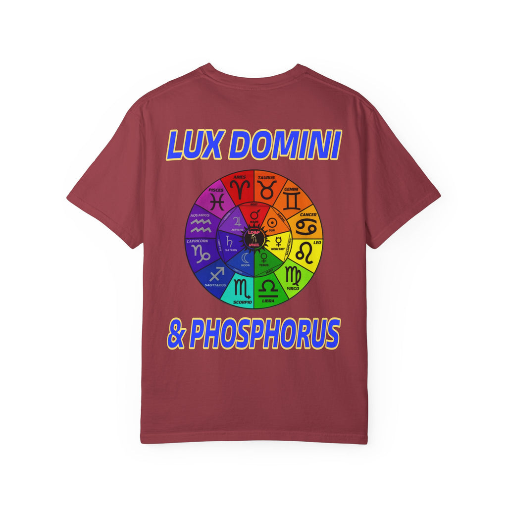 Unisex T-shirt Lux Domini and Phosphorus Zodiac Wheel Design