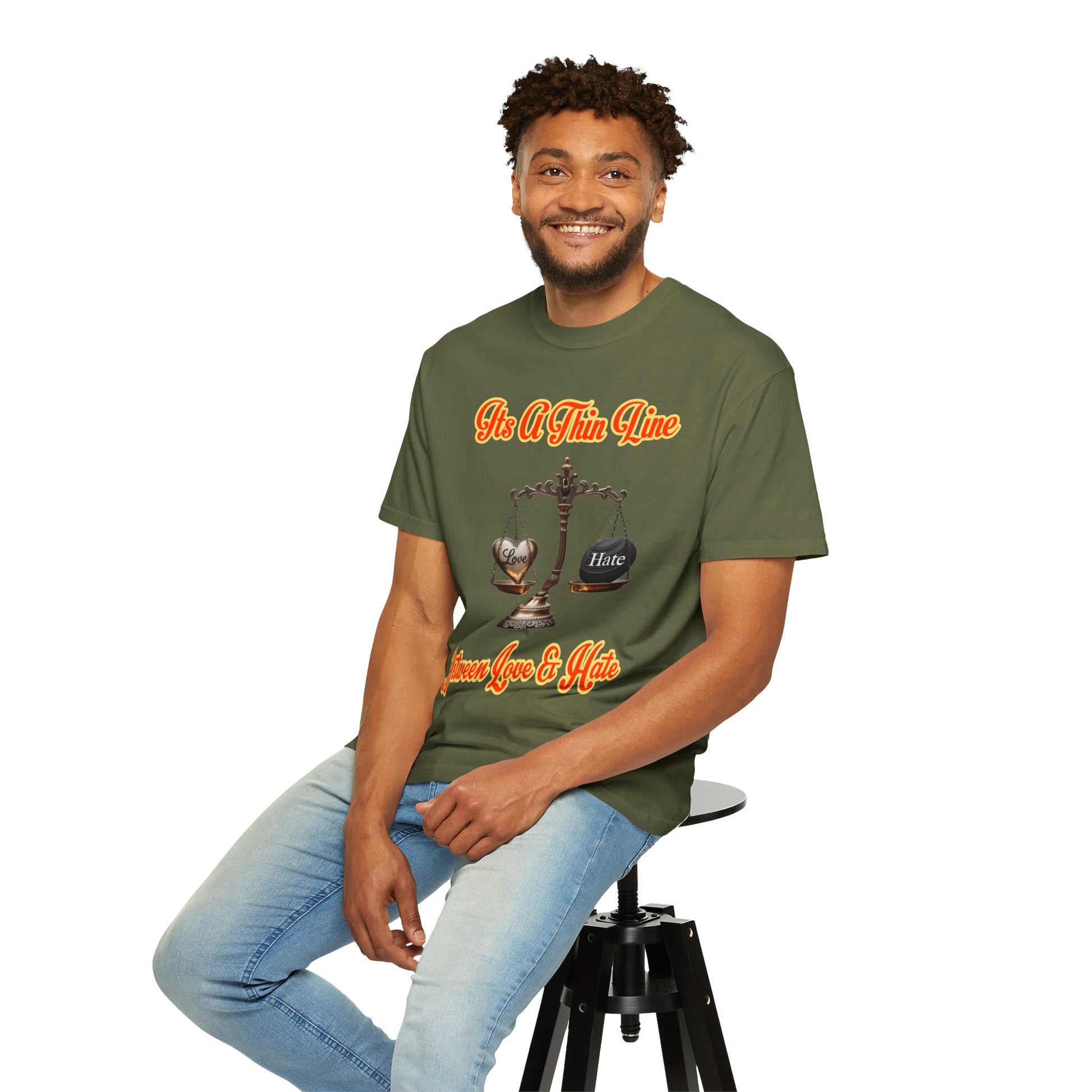 Garment-Dyed T-shirt Thin Line Love Hate LD&amp;P APPAREL Design