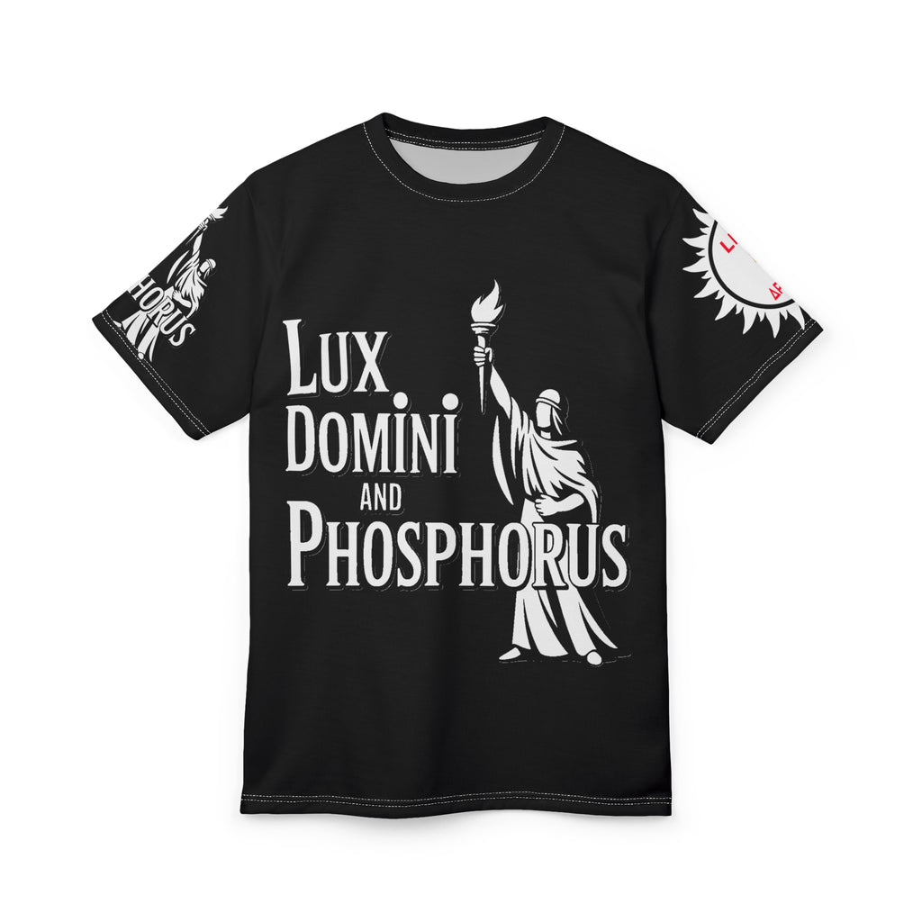 Black and white  of Unisex Tee - Lux Domini and Phosphorus LD&P Apparel Design