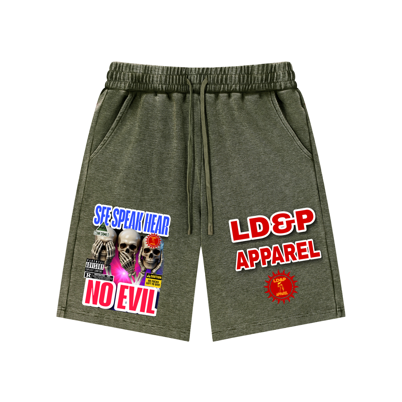 Mineral Wash Waffle Knit Shorts  SEE SPEAK HEAR NO EVIL LD&P APPAREL