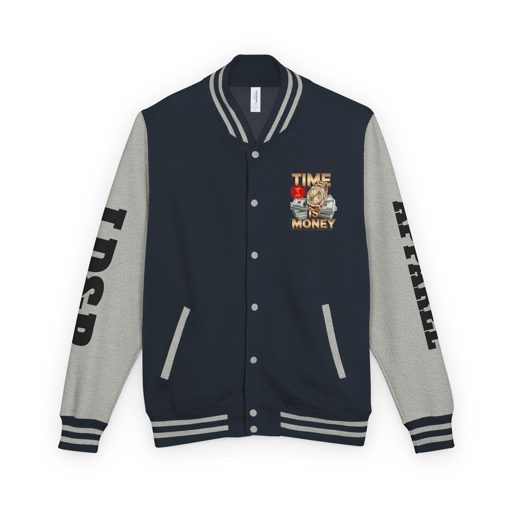 Unisex Heavyweight Letterman Jacket – Time is Money Design