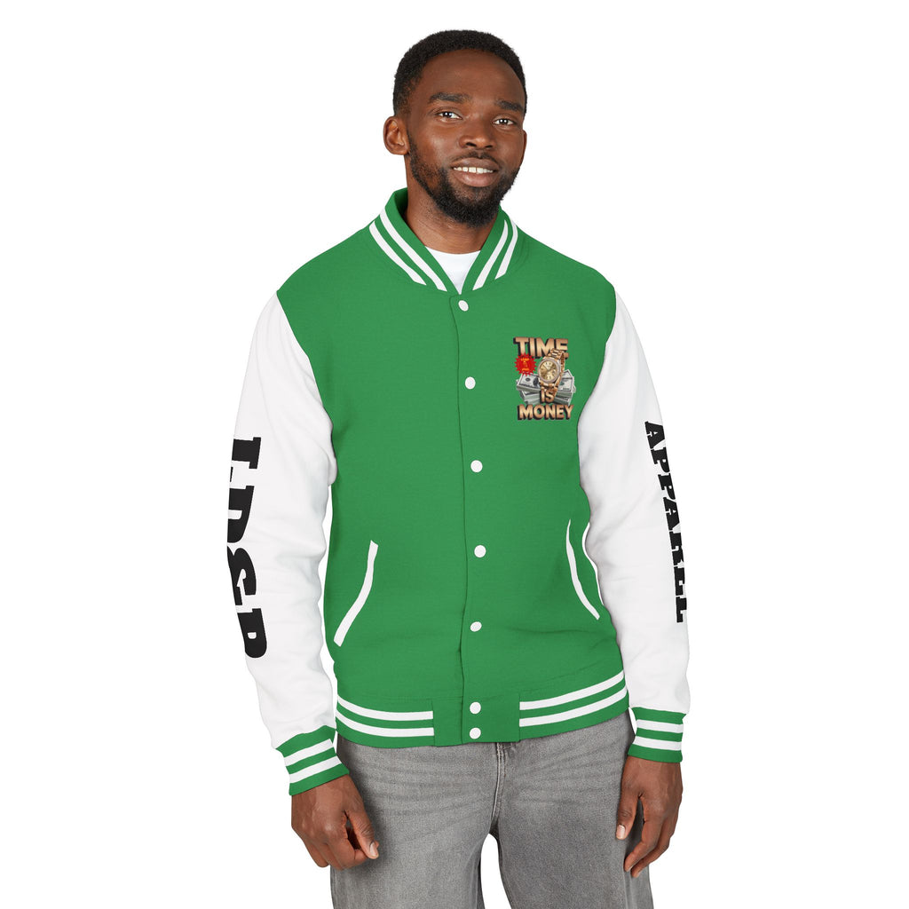 Unisex Heavyweight Letterman Jacket – Time is Money Design