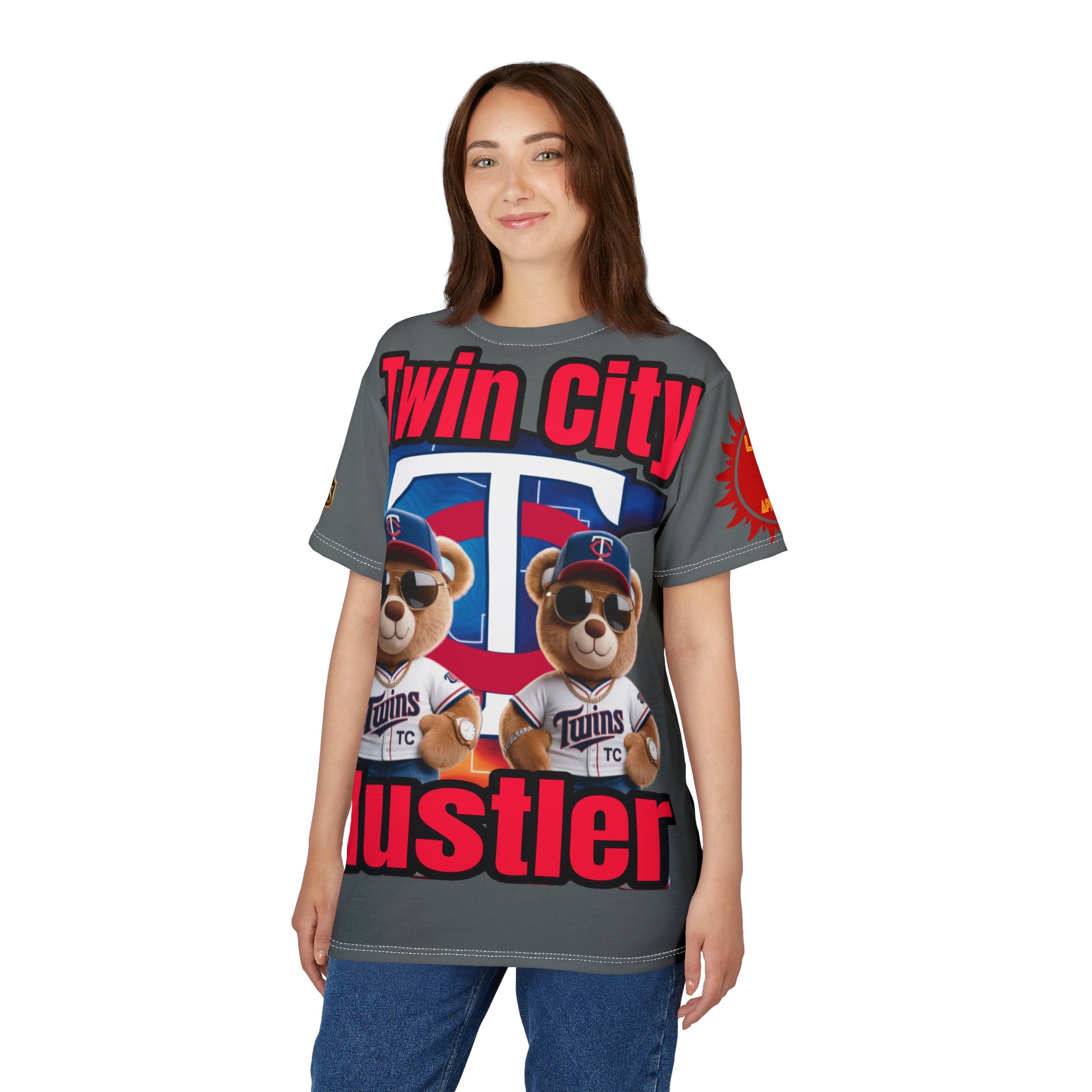 Grey Twin City HUSTLER Print Unisex Cut & Sew Tee