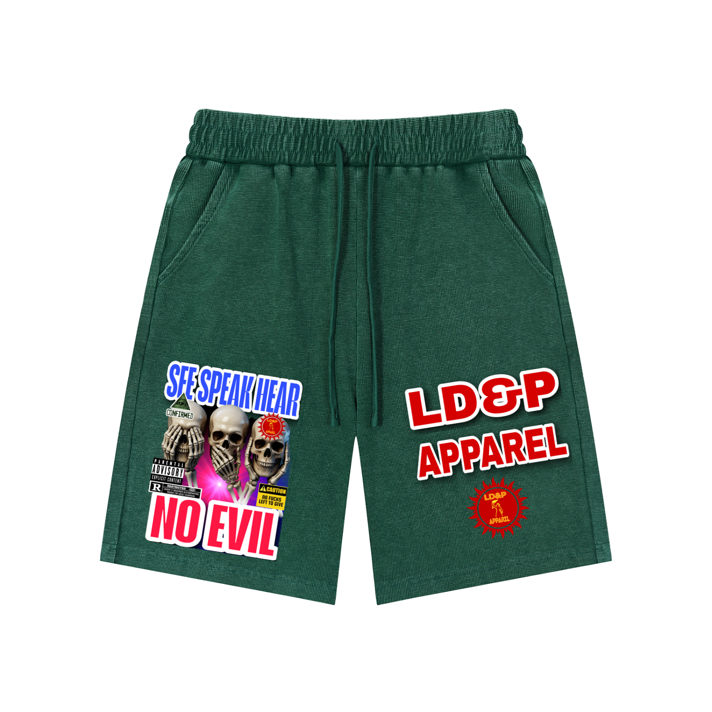 Mineral Wash Waffle Knit Shorts  SEE SPEAK HEAR NO EVIL LD&P APPAREL